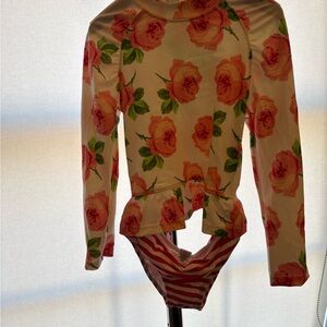 Janie and Jack Girls Floral Rash Guard Swimsuit (Size 4)